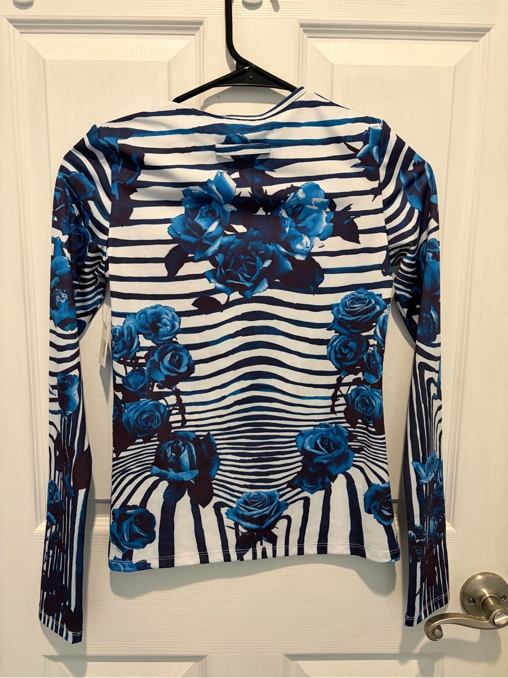 Jean Paul Gaultier Morphing Long Sleeve Top with Blue Rose Print New Tags - Picture 3 of 7